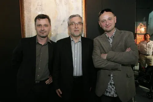 Martin Augustín, Marián Kvasnička, Andrej Augustín na vernisáži v River Gallery v Bratislave